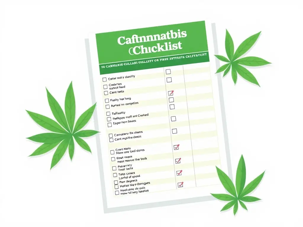 A downloadable checklist for cannabis cultivation with a vibrant green color scheme.