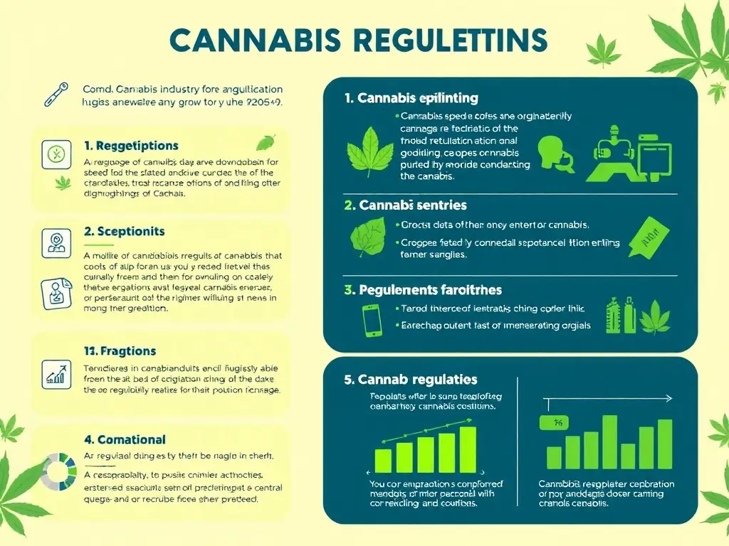 Educational infographic on cannabis industry regulations with modern design elements.